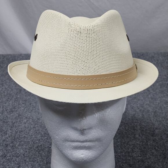 Pau Charlie Hat Fedora Small Beige Synthetic Straw Panama Summer Structured